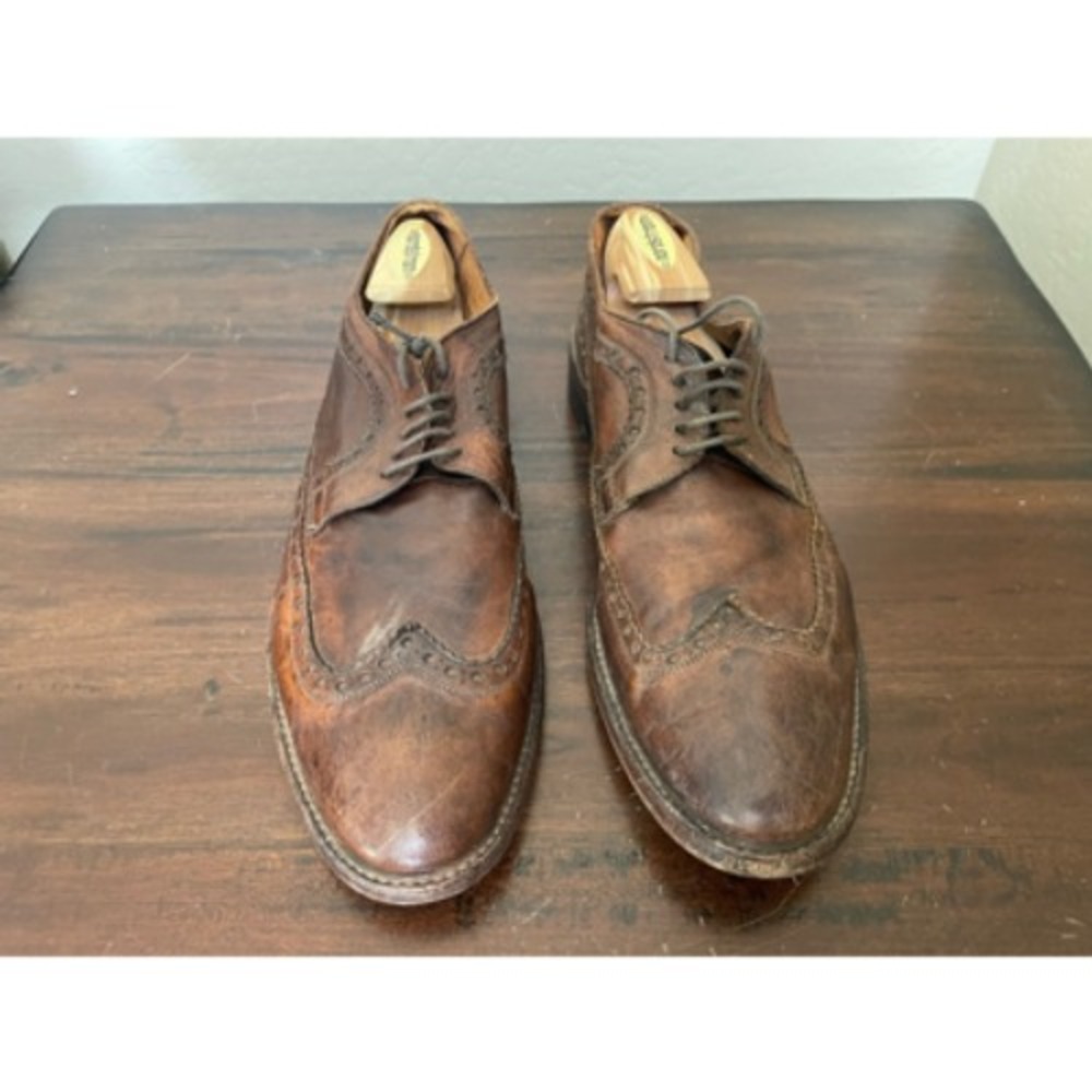 Mark Nason Mens Brogue Dress Shoes Brown Leather Almond Toe Wingtip Lace Up 13 - Picture 4 of 8